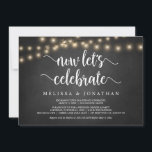 Invitation Maintenant célébrons, Rustic Wedding Elopement Inv<br><div class="desc">Maintenant célébrons,  Carte d'annonce / invitation de mariage en fuite,  dans un tableau noir de ferme rustique,  conception de lumières de chaîne. C'est parfait pour votre réception de mariage et votre fête de célébration après le mariage. Ajoutez vos coordonnées dans la même police / lettrage.
#TeeshaDerrick</div>