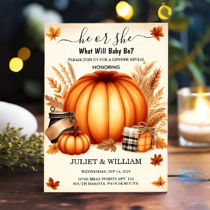 Invitation Maintenant Farm Pink Blue Fall Girl Citrouille Gen