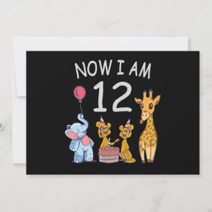 Invitation Maintenant j'ai 12 ans 12ème anniversaire au Zoo