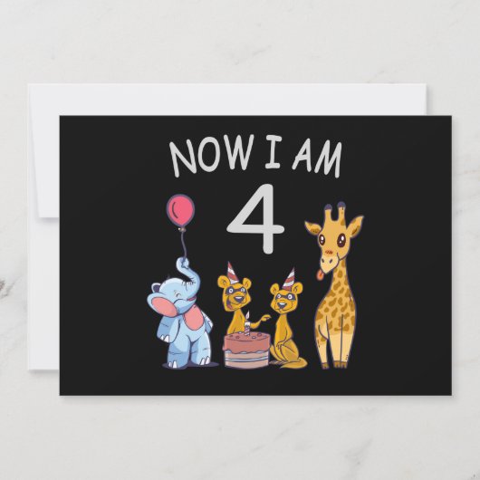 Invitation Maintenant j'ai 4 ans 4ème anniversaire au Zoo (Devant)