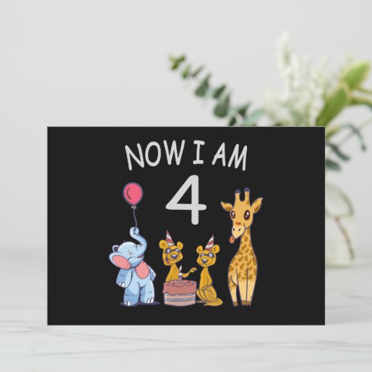 Invitation Maintenant j'ai 4 ans 4ème anniversaire au Zoo (Debout devant)