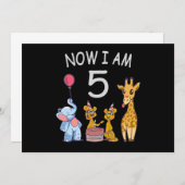 Invitation Maintenant, j'ai 5 ans 5e anniversaire au Zoo (Devant / Derrière)