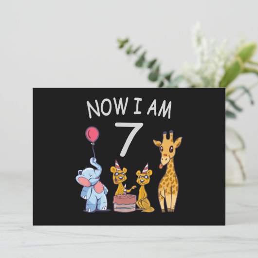 Invitation Maintenant j'ai 7 ans 7ème anniversaire au Zoo (Debout devant)