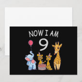 Invitation Maintenant j'ai 9 ans Anniversaire 9 ans au Zoo (Devant / Derrière)
