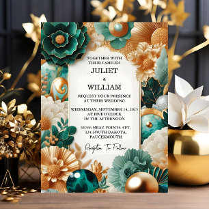 Invitation Maintenant Marble Monstera Emerald Vert Et Or Mari