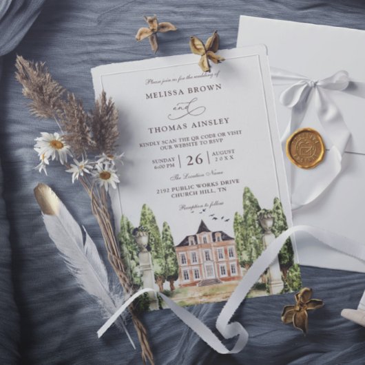 Invitation Maison anglaise à l'aquarelle Budget Code QR Maria