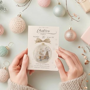 Invitation Maison aquarelle dans le Globe des neiges Noël