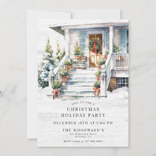 Invitation Maison aquarelle pour fête de Noël