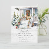 Invitation Maison aquarelle pour fête de Noël (Debout devant)