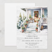 Invitation Maison aquarelle pour fête de Noël (Devant / Derrière)