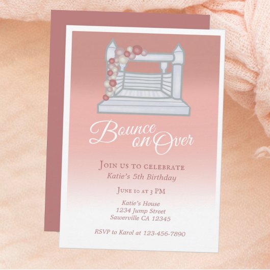 Invitation Maison Blanche Bounce Pink Balloons Filles Anniver