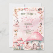 Invitation Maison Champignon Fée Rose Anniversaire Premier (Devant)