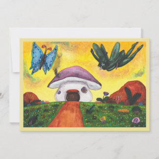 Invitation Maison Champignon Papillon Fée Fantastique Aquarel