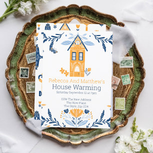 Invitation Maison Chauffage Hygge Bleu Maison Jaune et Fleurs