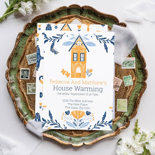Invitation Maison Chauffage Hygge Bleu Maison Jaune et Fleurs