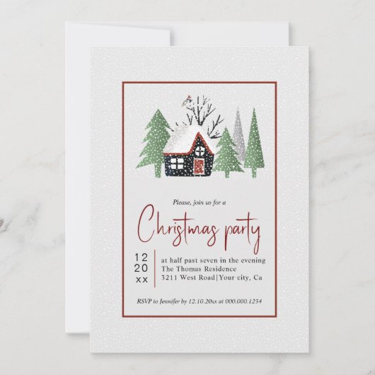 Invitation Maison d'arbres d'hiver et fête de Noël de neige (Devant)