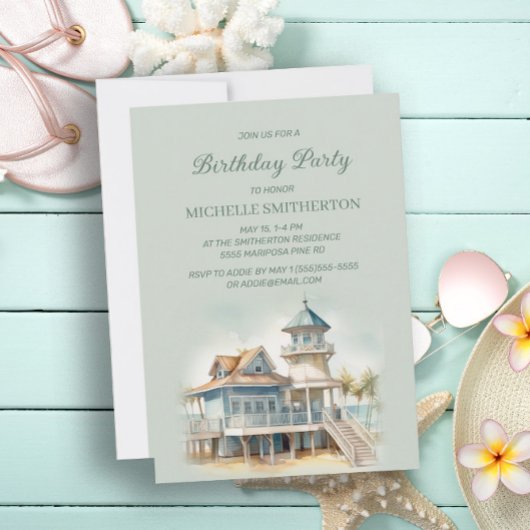 Invitation Maison de campagne de bord de mer Palmiers Anniver