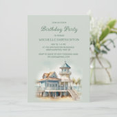 Invitation Maison de campagne de bord de mer Palmiers Anniver (Debout devant)