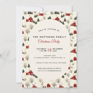 Invitation Maison de campagne rouge Fête de Noël sous le pin