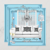 Invitation Maison de charme Turquoise Bleu blanc Lustre de Ch (Devant / Derrière)