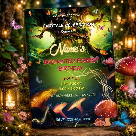 Invitation Maison de Fée et Champignons de la Forêt Enchantée