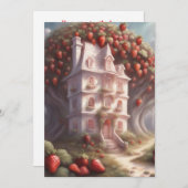 Invitation Maison de gâteau à la fraise et fête (Devant / Derrière)