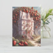 Invitation Maison de gâteau de fraise et fête (Debout devant)