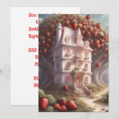 Invitation Maison de gâteau de fraise et fête (Devant / Derrière)