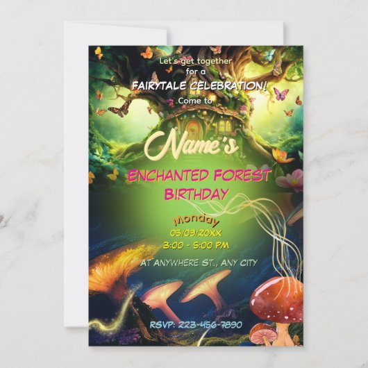 Invitation Maison de la Fée de Forêt Enchantée & Champignons (Devant)