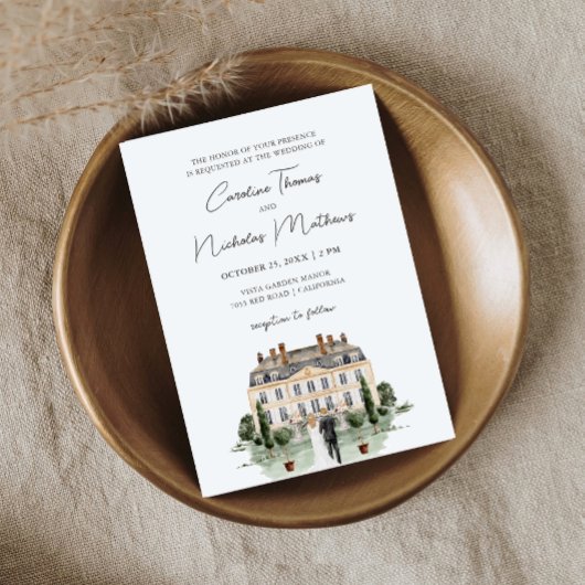 Invitation Maison de maître anglaise mariage aquarelle classi