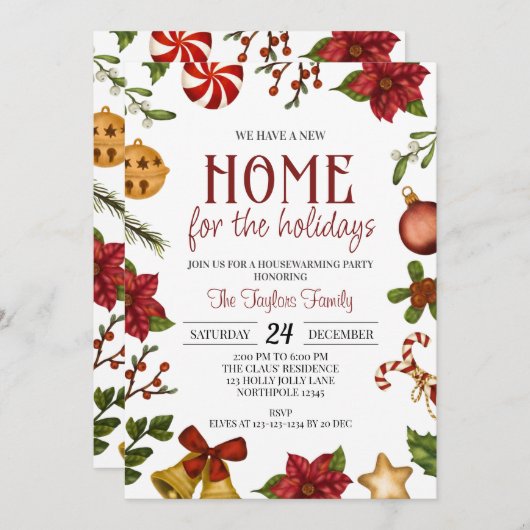 Invitation Maison de Noël, Nouvelle Maison (Devant / Derrière)