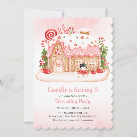 Invitation Maison de pain d'épices décorant fête d'anniversai (Devant)