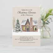 Invitation Maison de pin enneigée de Noël Dîner d'hiver (Debout devant)
