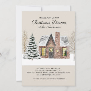 Invitation Maison de pin enneigée de Noël Dîner d'hiver