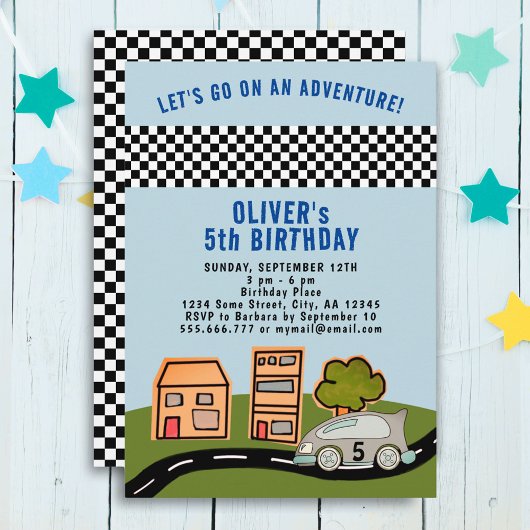 Invitation Maison de route de voiture de course Garçon Annive