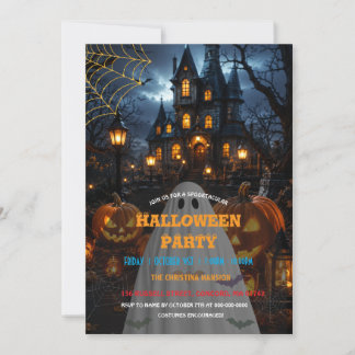 Invitation Maison de sorcière hantée avec lueur de citrouille