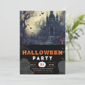 Invitation Maison déplaisante et chauves-souris Halloween noi (Debout devant)