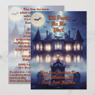 Invitation Maison d'Halloween avec Frankie, bleu foncé