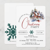 INVITATION MAISON EN COULEUR D'EAU EN NEIGE, FÊTE DE NOËL (Devant / Derrière)