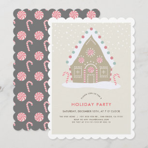 Invitation Maison en pain d'épice Beige & Grey Fête de vacanc