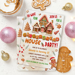 Invitation Maison en pain d'épice colorée pour fête d'anniver