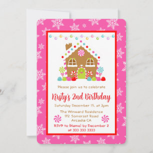 Invitation Maison en pain d'épice de Noël et bougies d'annive