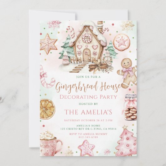 Invitation Maison en pain d'épice décorant la fête de Noël (Devant)