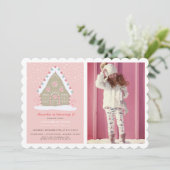 Invitation Maison en pain d'épice décorant rose photo d'anniv (Debout devant)