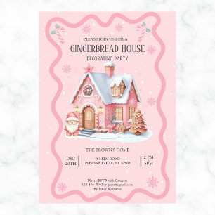Invitation Maison en pain d'épice Décoration fête rose