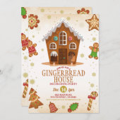 Invitation Maison en pain d'épice décorer Noël de fête (Devant / Derrière)