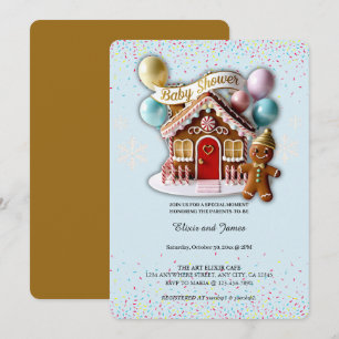 Invitation Maison en pain d'épice dorée Baby Shower