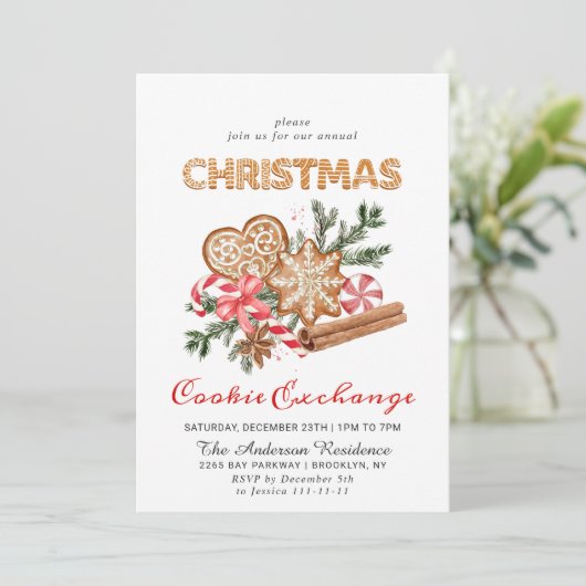 Invitation Maison en pain d'épice Échange de biscuits Noël fê (Debout devant)