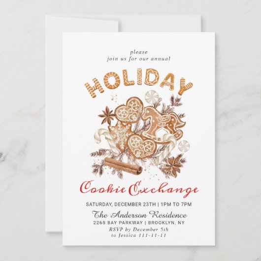 Invitation Maison en pain d'épice Échange de biscuits Noël fê (Devant)