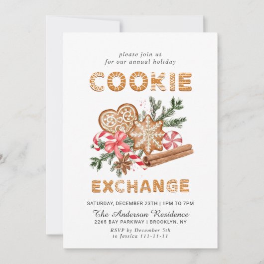 Invitation Maison en pain d'épice Échange de biscuits Noël fê (Devant)
